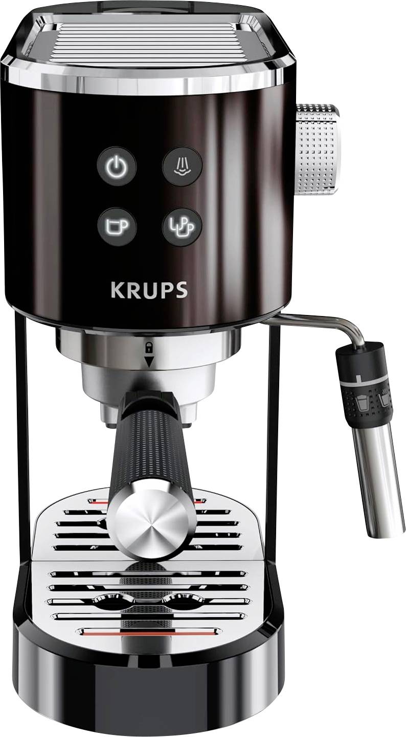 Espresso aparat od Krups-a s parnom polugom i kapaljkom, idealan za pripremu cappuccina.