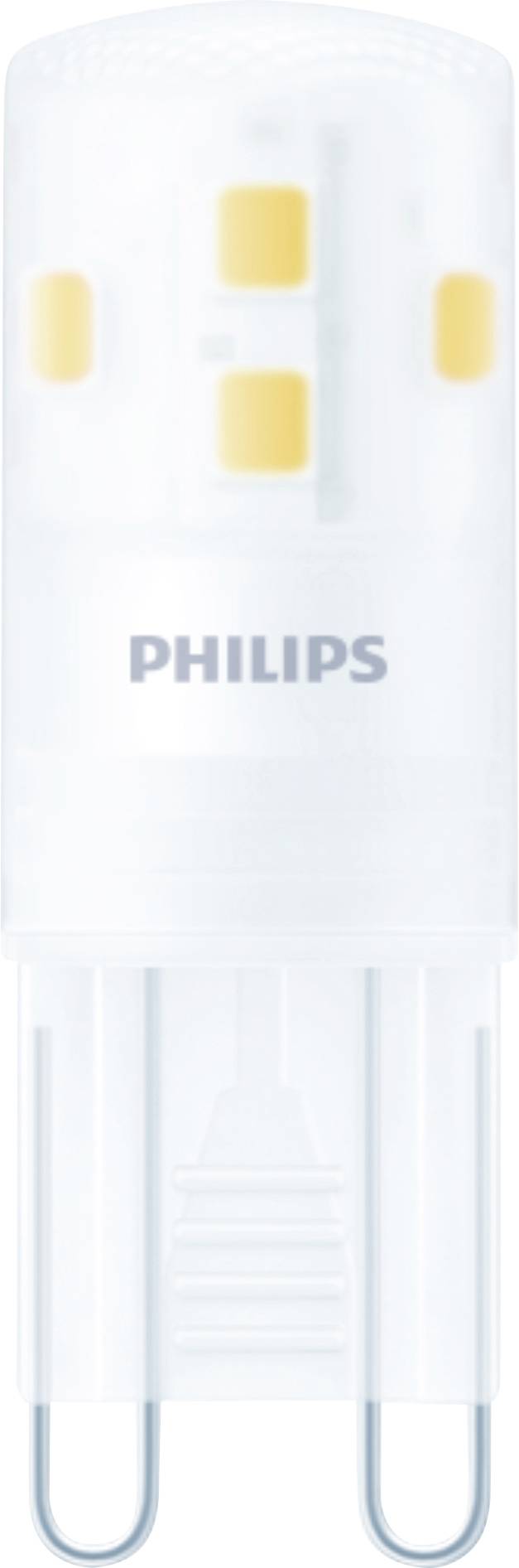LED-lampa tvrtke Philips, cilindričnog oblika, s vidljivim žutim svjetlosnim elementima kroz prozirno kućište.