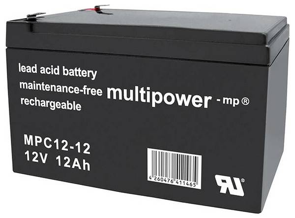 multipower MPC12-12 117749 olovni akumulator 12 V 12 Ah olovno-koprenasti (Š x V x D) 98 x 98 x 151 mm plosnati priključak 6.35 mm ciklus postojanosti, bez održavanja, nisko samopražnjenje