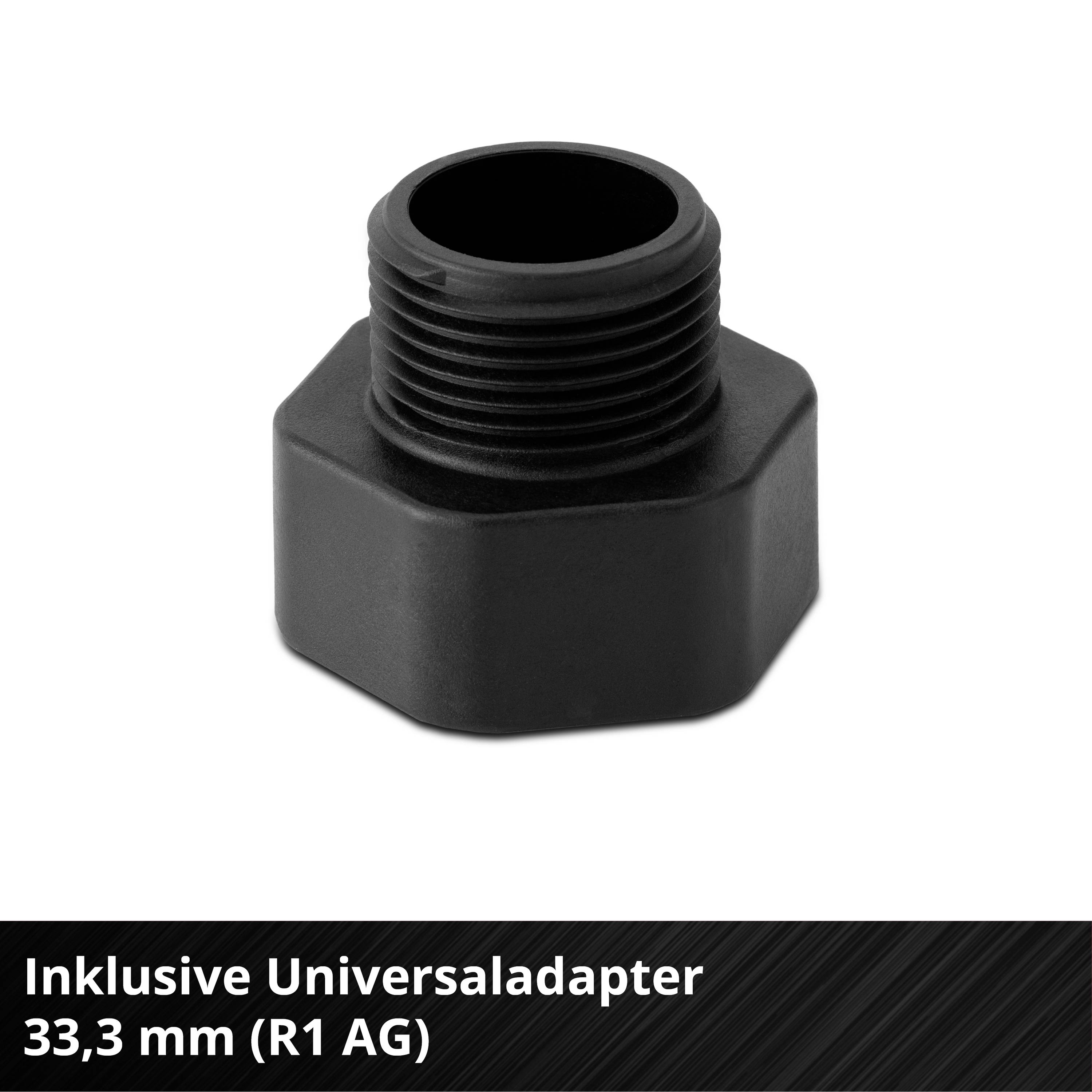 Crni višenamjenski adapter s natpisom 'Uključen univerzalni adapter 33,3 mm (R1 AG)' na bijeloj pozadini.