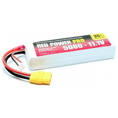 Litij-polimerska baterija 'Red Power PRO', 5000mAh, 11,1V, 35C, sa žutim konektorom i dva kabela.