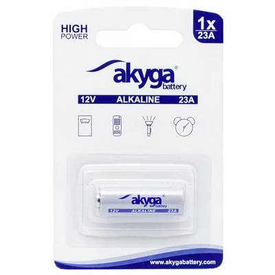 Alkalna baterija od 12V marke "Akyga", model 23A, u blister pakiranju. Pogodna za daljinske upravljače, baterijske lampe i satove.