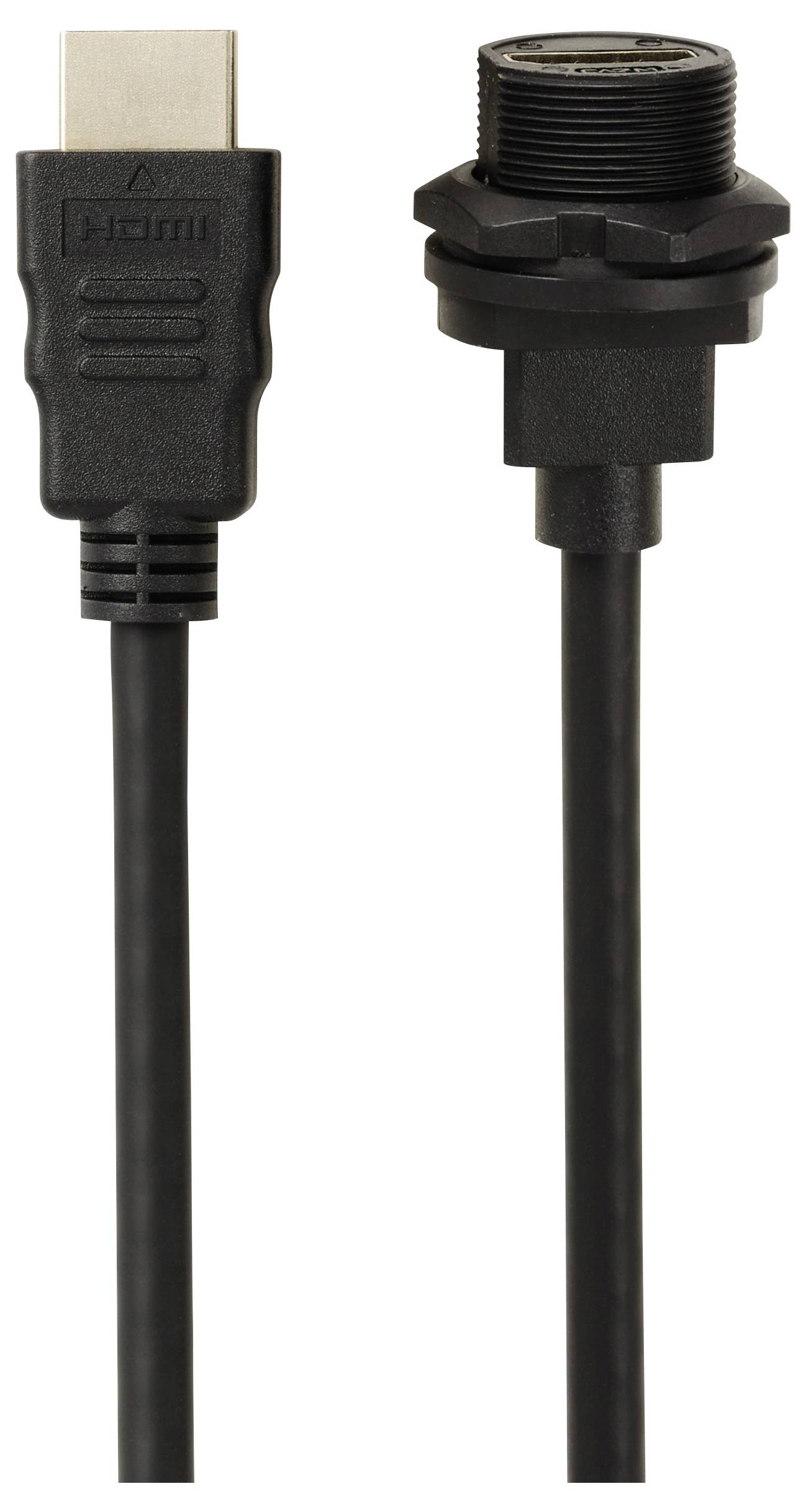 HDMI utikač pored čvrste crne utičnice, vjerojatno namijenjene za upotrebu u industrijskim ili vremenski zaštićenim okruženjima.
