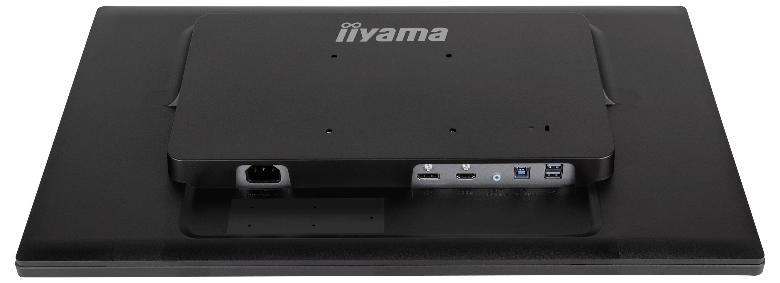 Pogled straga na crnom Iiyama monitoru s priključcima poput HDMI-ja i USB-a. Idealan za spajanje računalnih uređaja.