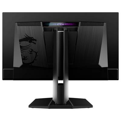 Stražnja strana gaming monitora s LED trakom na vrhu. Motiv zmaja na lijevoj strani. Logotip marke 'MSI' postavljen centralno.
