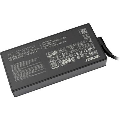 Crni napajač s različitim tehničkim specifikacijama i sigurnosnim simbolima otisnutim; marka ASUS.