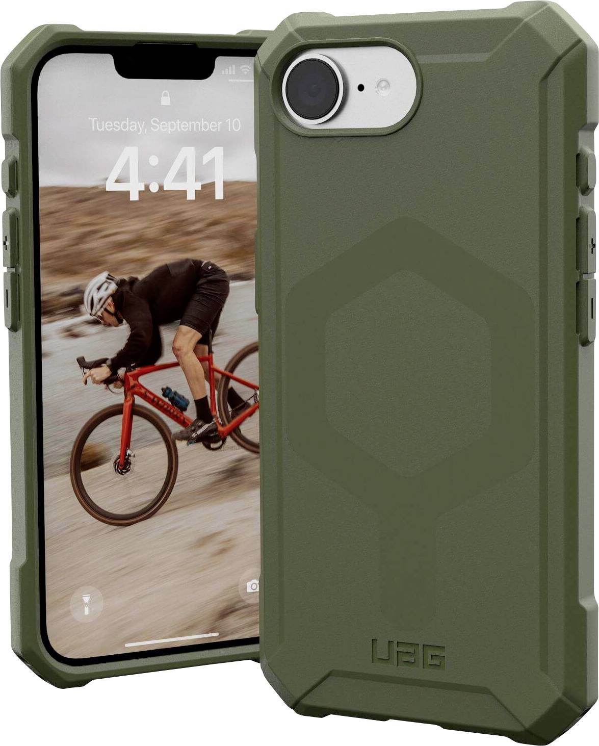 Urban Armor Gear Essential Armor Outdoor telefoonhoes Apple iPhone 17e, iPhone 16e Vaal olijf-bruin Inductieve lading, MagSafe compatible, Stootbestendig