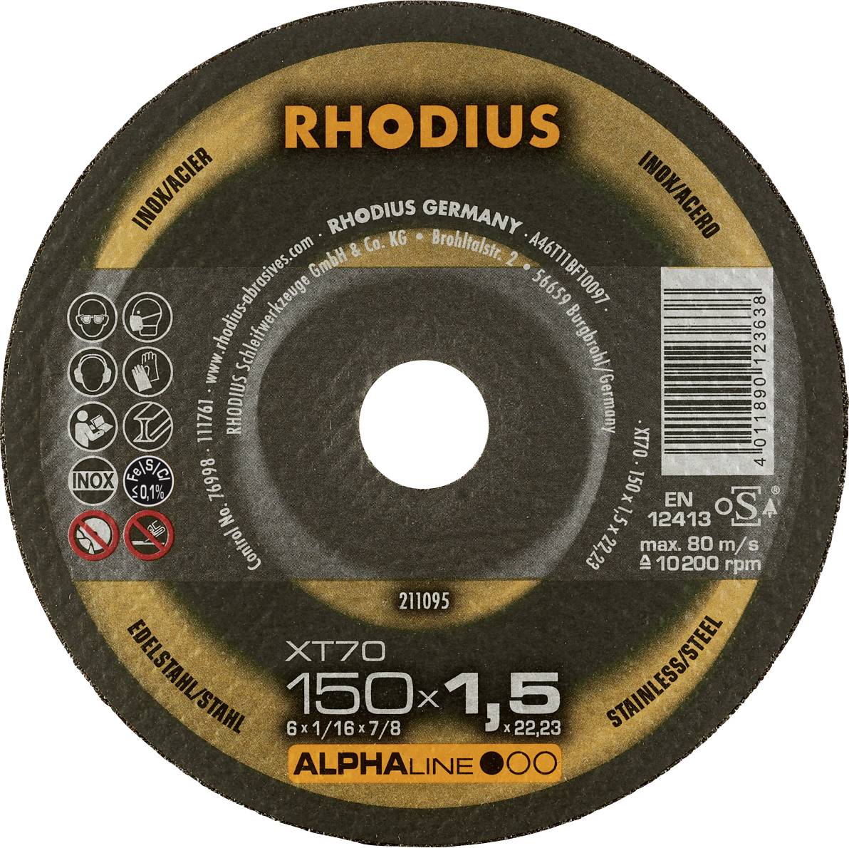 Rhodius 211095 Doorslijpschijf recht 150 mm 1 stuk(s) RVS, Staal