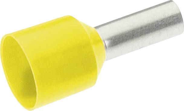 Žuti kabelski priključak s cilindričnom metalnom čahurom, korišten za sigurno spajanje električnih kabela.