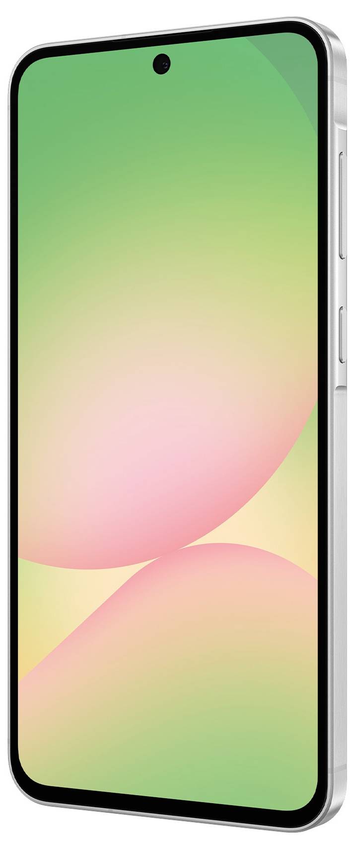 Pametni telefon s minimalističkim dizajnom, velikim zaslonom, rubom s kontrolnim elementima na desnoj strani, pogled sprijeda.