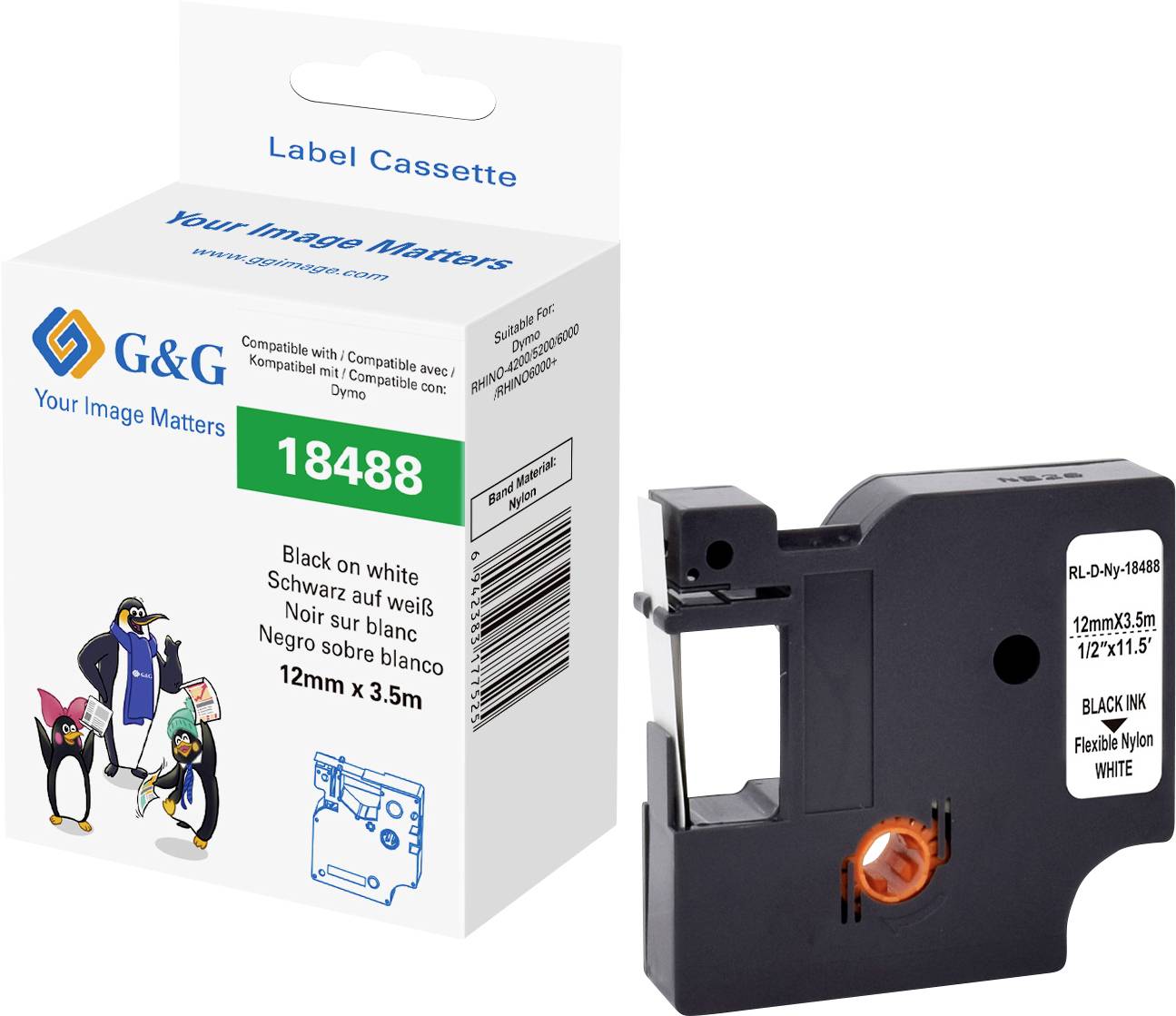 G&G Labeltape Polyamide Tapekleur: Wit Tekstkleur: Zwart 12 mm 3.5 m