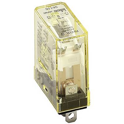 Prozirni relej sa žutim kućištem prikazuje unutarnje zavojnice i priključke, tipično za elektroničke sklopove.