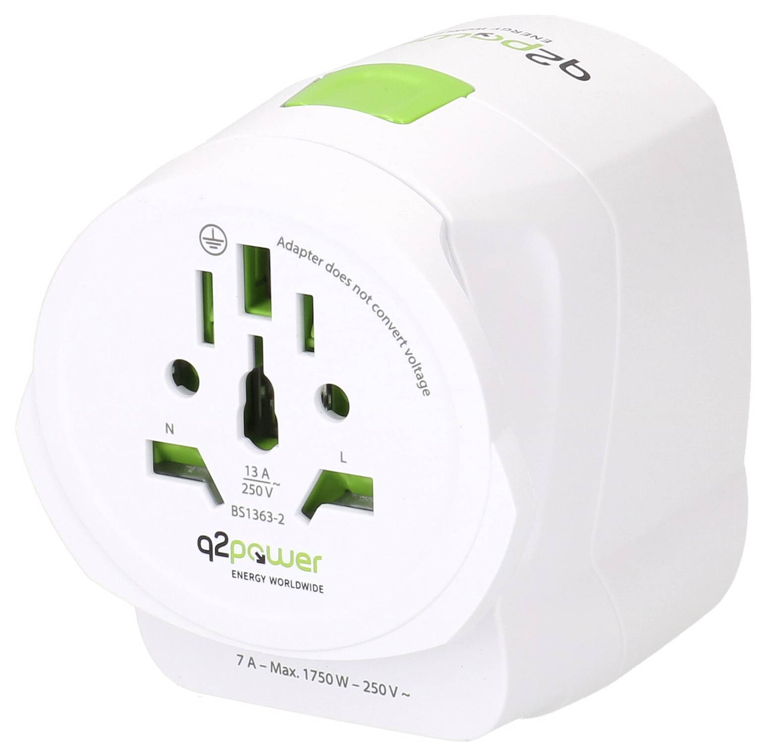 Globalni adapter s utičnicama za različite zemlje. Podržava 13A, 250V. Napomena: Ne pretvara napon.