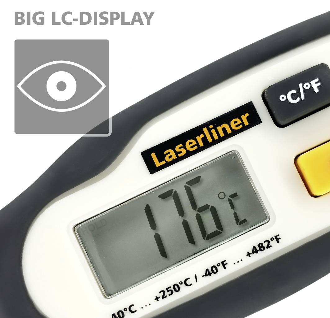 Termometar pokazuje 176°C na velikom LCD zaslonu, pored njega simbol oka i tekst 'VELIKI LC-ZASLON'.