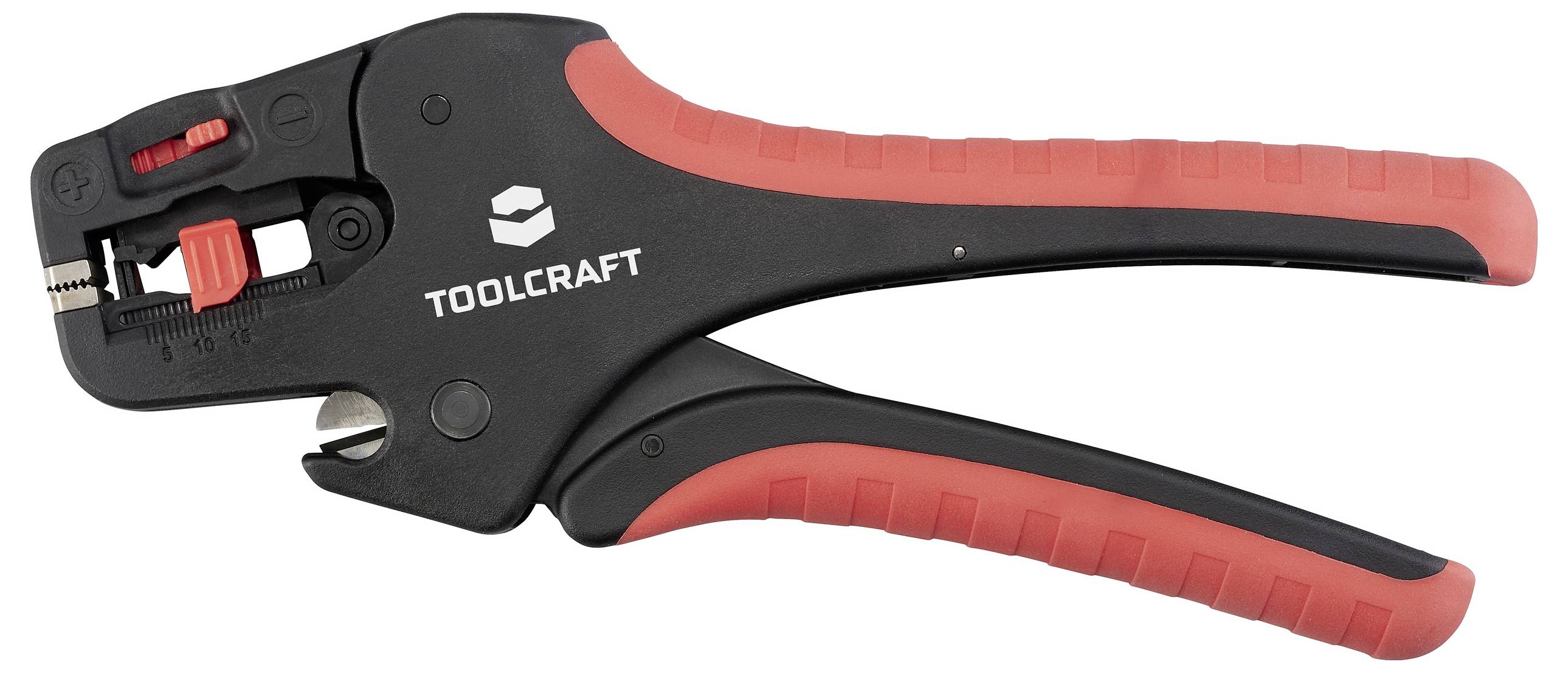 "Toolcraft" automatski skidač izolacije sa crvenim i crnim ručkama namijenjen učinkovitom skidanju izolacije sa električnih vodova.