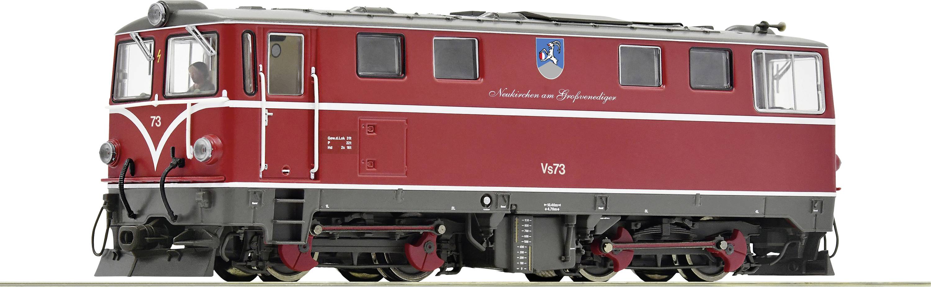 Crvena modelarska željeznica s tamnim prozorima i detaljima. Grb je vidljiv sa strane. Tekst: 'Modelska željeznica u originalnom stilu'.