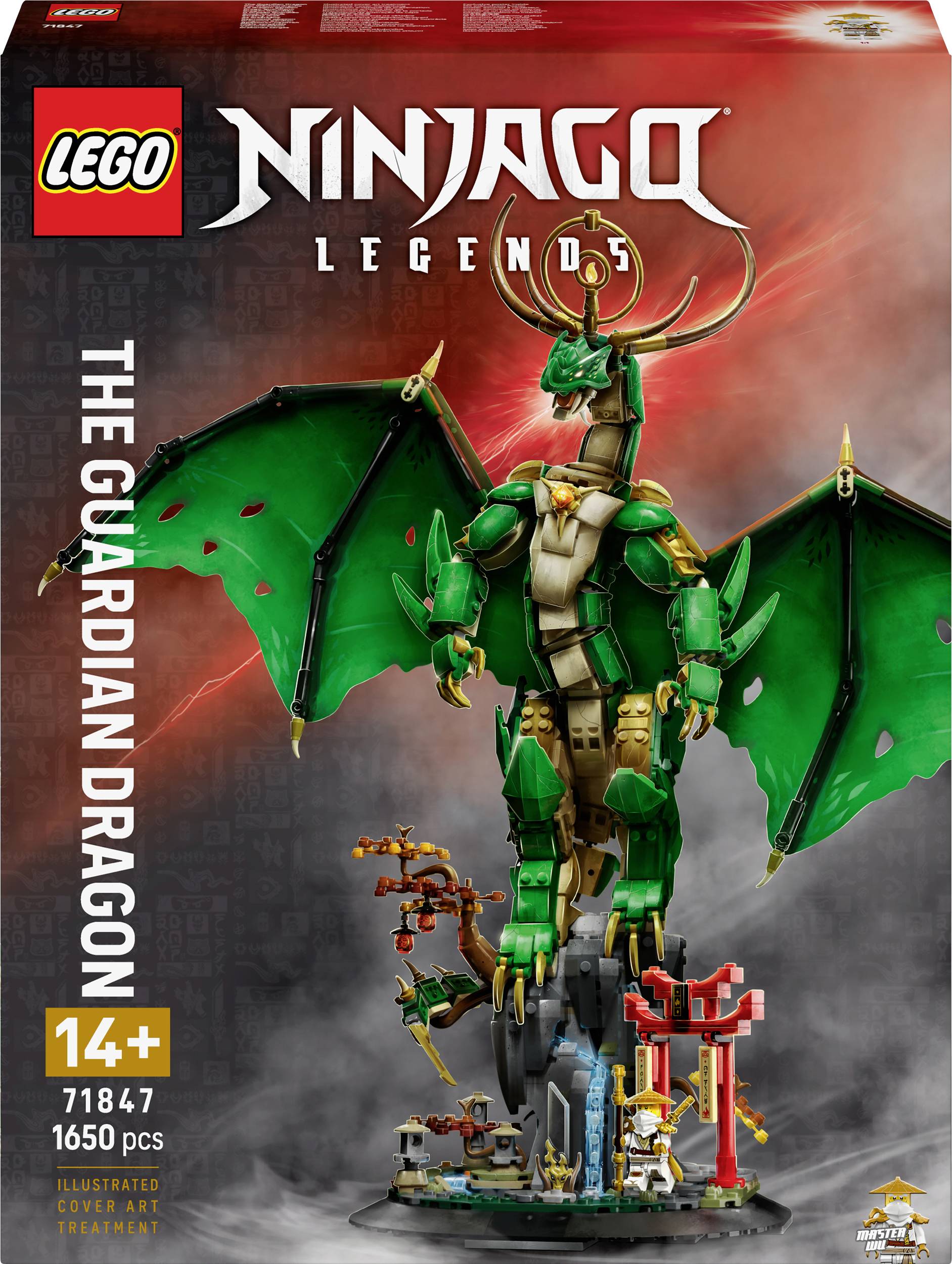 Lego-set 'Zmaj čuvar' iz serije Ninjago Legends, sadrži 1650 dijelova, preporučuje se od 14 godina, prikazuje zelenog zmaja.