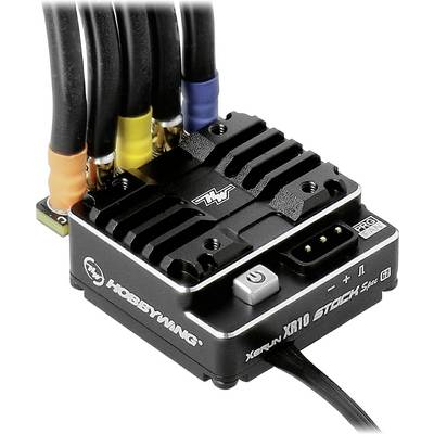 'Crni Hobbywing Xerun XR10 Stock elektronički kontroler s kabelskim povezivanjima. Oznake prikazuju "+" i "-" simbole.'