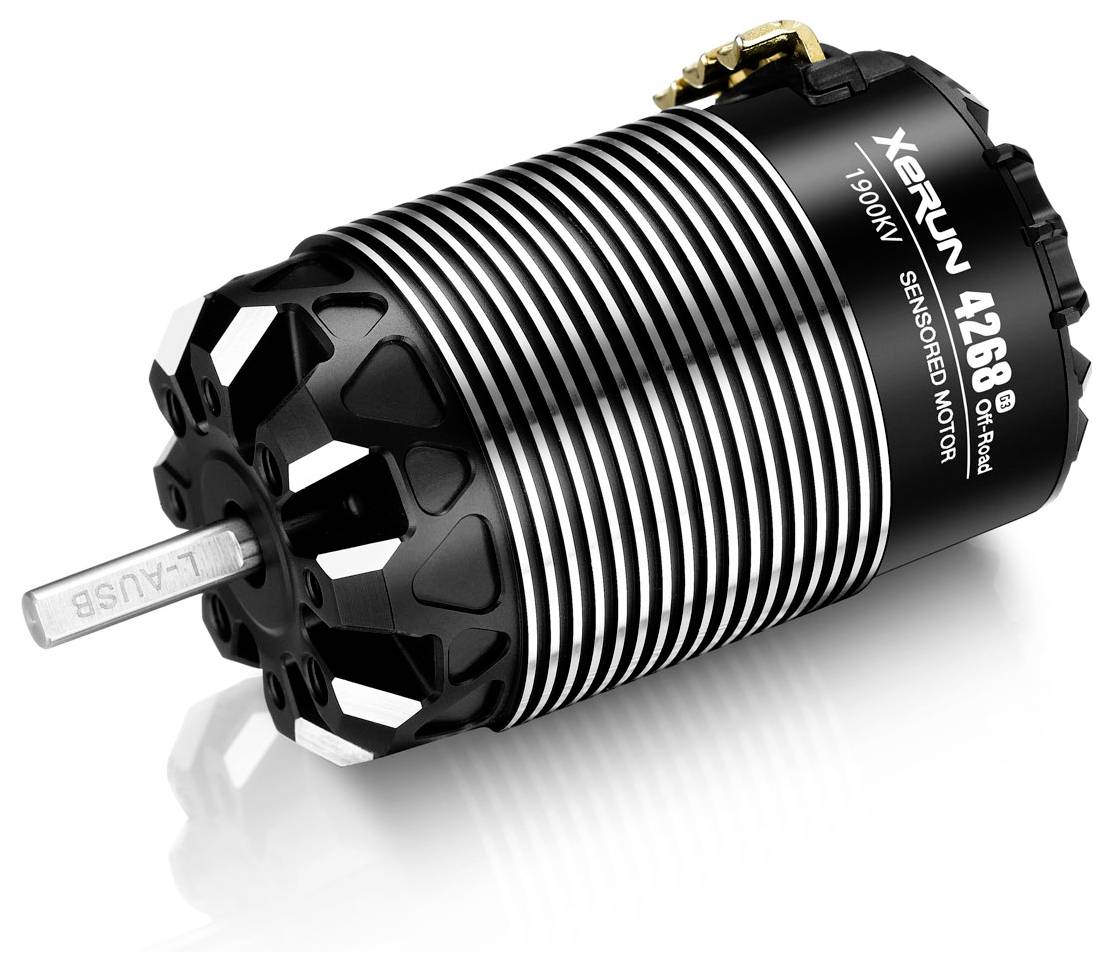 Beskolutni elektromotor 'Brushless Motor' u pogledu glave, crn sa srebrnim rebrima, model 'Xerun 4268'. Pogodan za visokoučinkovita daljinski upravljana vozila.