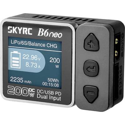 Punjač s digitalnim zaslonom za LiPo baterije. Prikazuje napon 22,96V, struju 8,73A, snagu 200W, kapacitet 2235mAh i vrijeme 15 minuta.