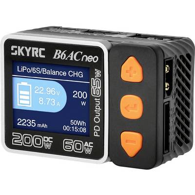 Punjač s zaslonom prikazuje 'LiPo/6S/Balance CHG', napon 22,96V, struja 8,73A, kapacitet 2235mAh, snaga 50W, vrijeme 00:15:08.