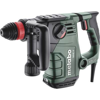 Zeleni i crni čekić bušač marke Metabo, model MHE 4, s crvenim naglaskom i ergonomskom ručkom.