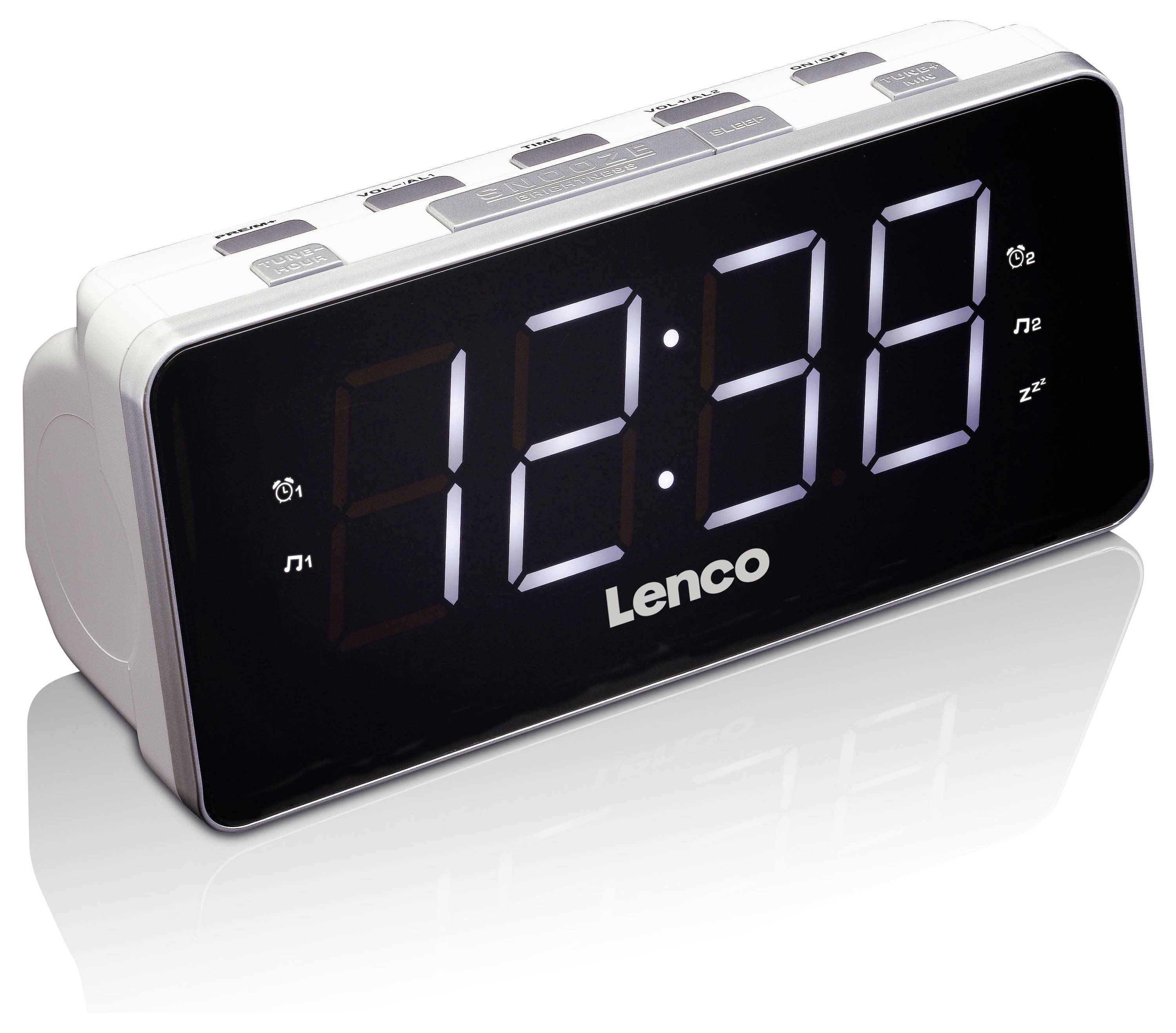 Digitalni sat tvrtke Lenco pokazuje vrijeme '12:38'.