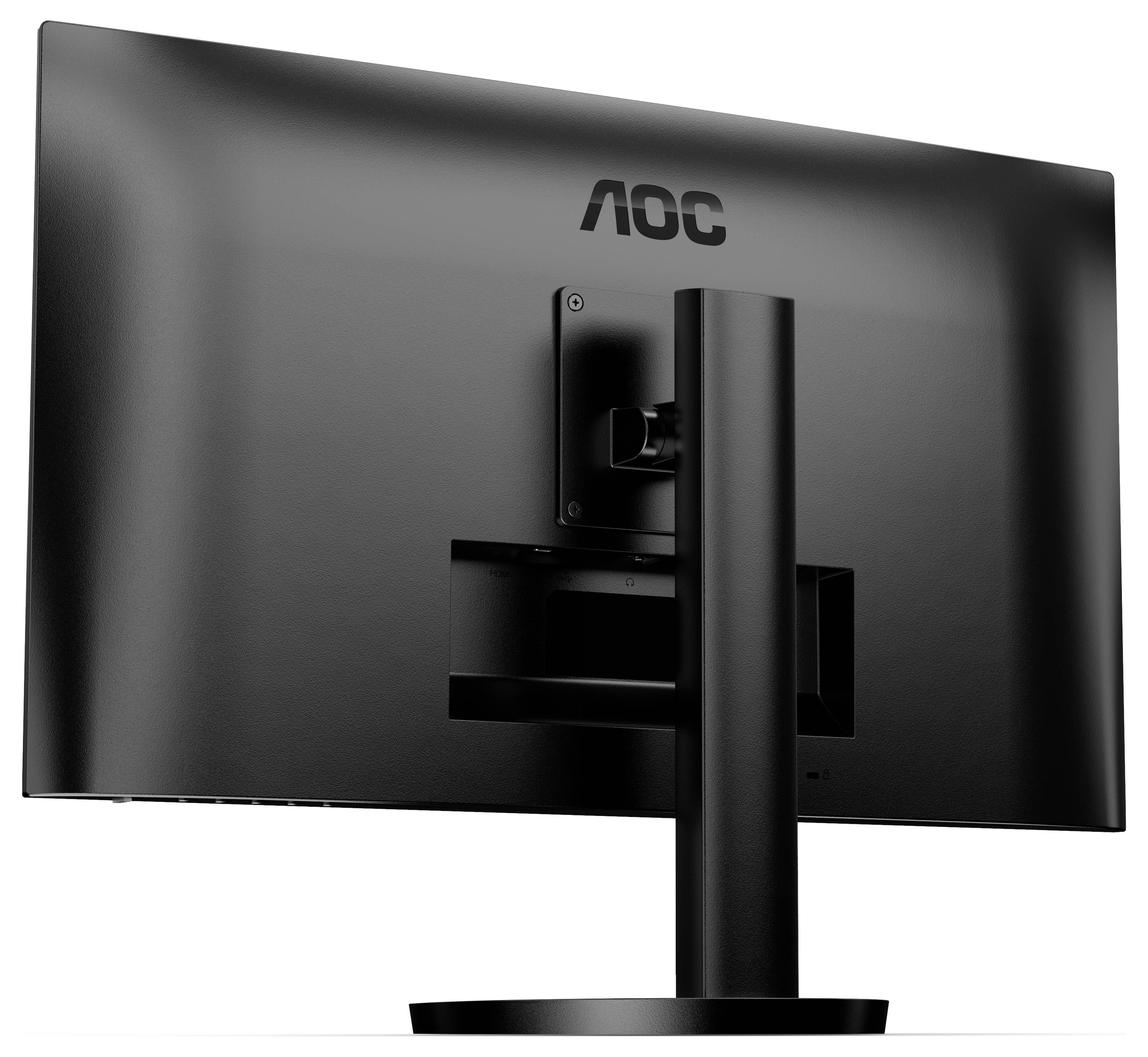 Crni računalni monitor marke 'AOC' stoji na stalku.