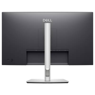 Pogled straga na crni Dell monitor sa srebrnim postoljem.
