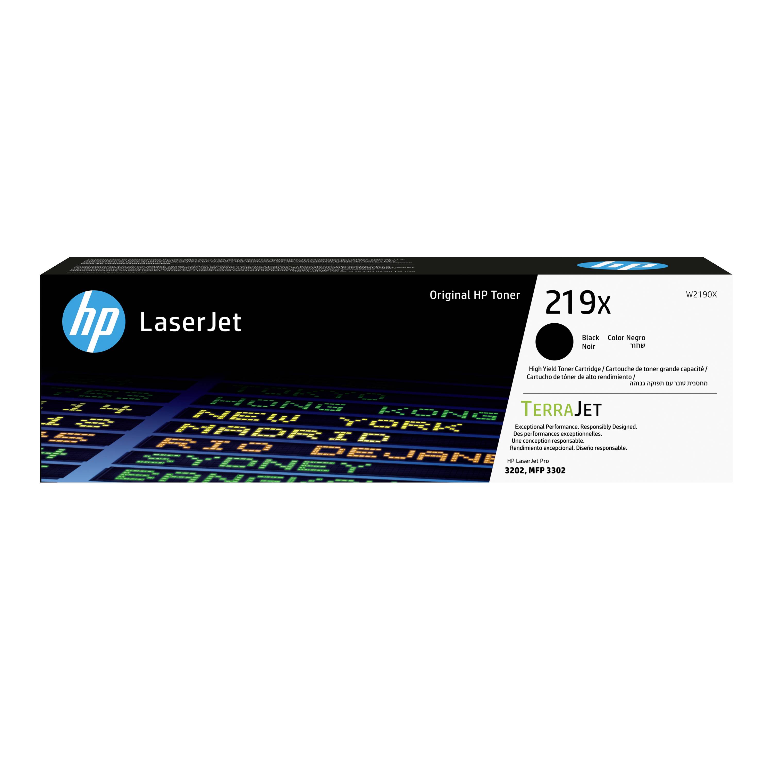 HP LaserJet kutija za toner kartridž označena sa 'Original HP Toner 219X' i 'TERRAJET', sa crnom i bijelom ambalažom.