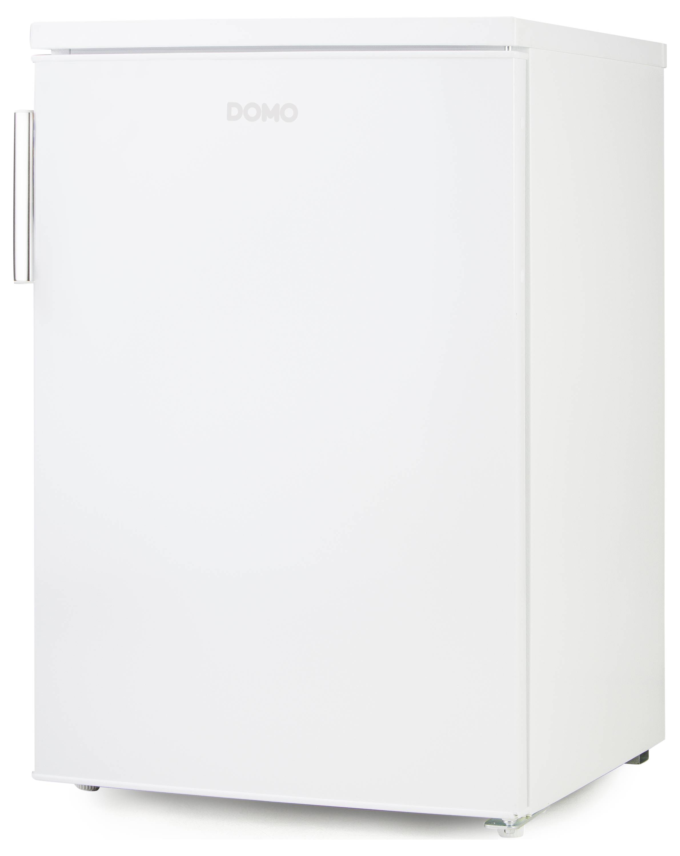 Bijeli hladnjak s ručkom s lijeve strane. Marka 'DOMO'.