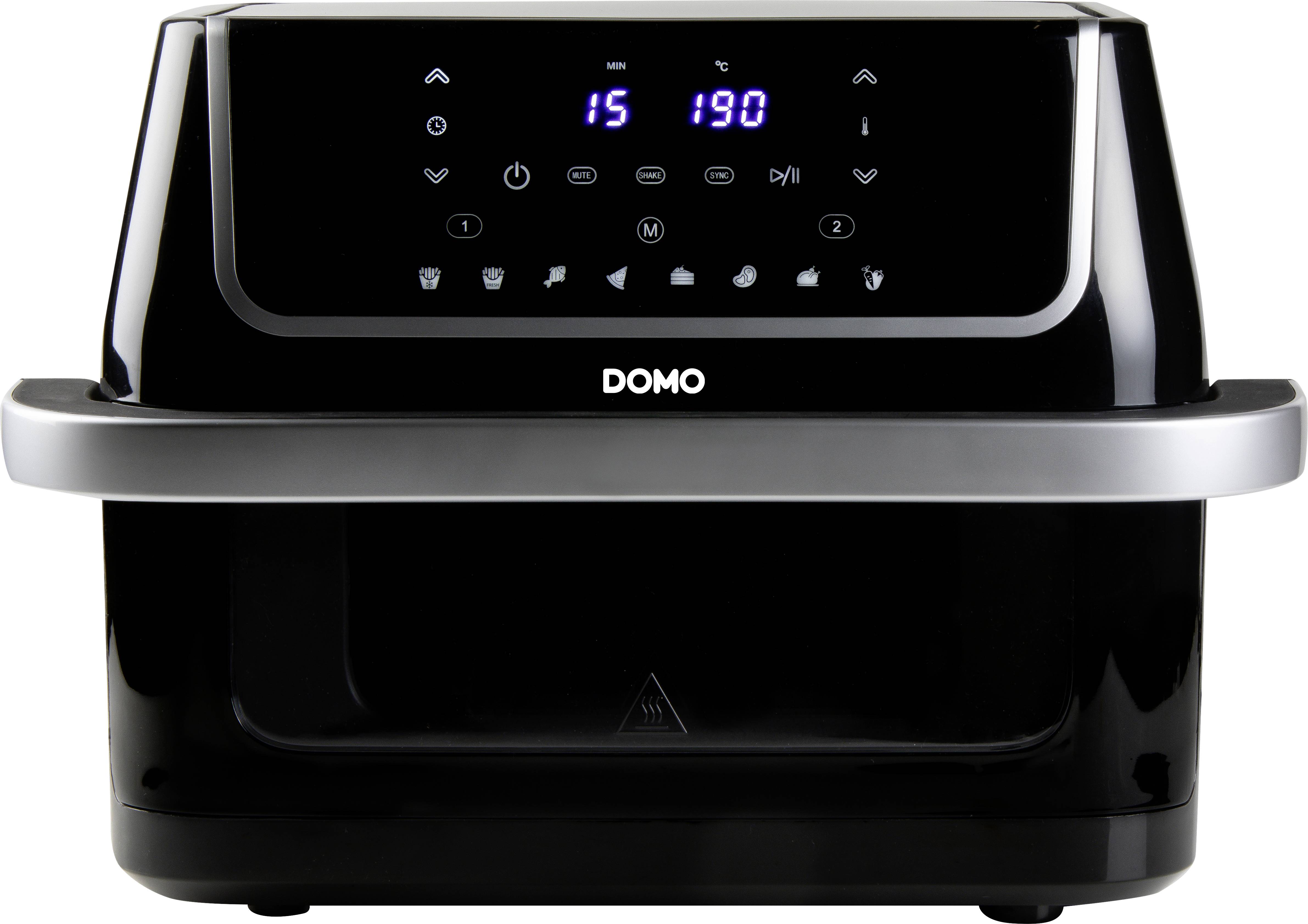 Crni airfryer s digitalnim zaslonom prikazuje '15 minuta' i '190 stupnjeva'. Ispod su tipke osjetljive na dodir za postavke.