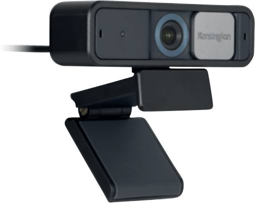 Web kamera s postoljem, pravokutnog dizajna, ugrađenim mikrofonom, pogodna za videokonferencije i online komunikaciju.