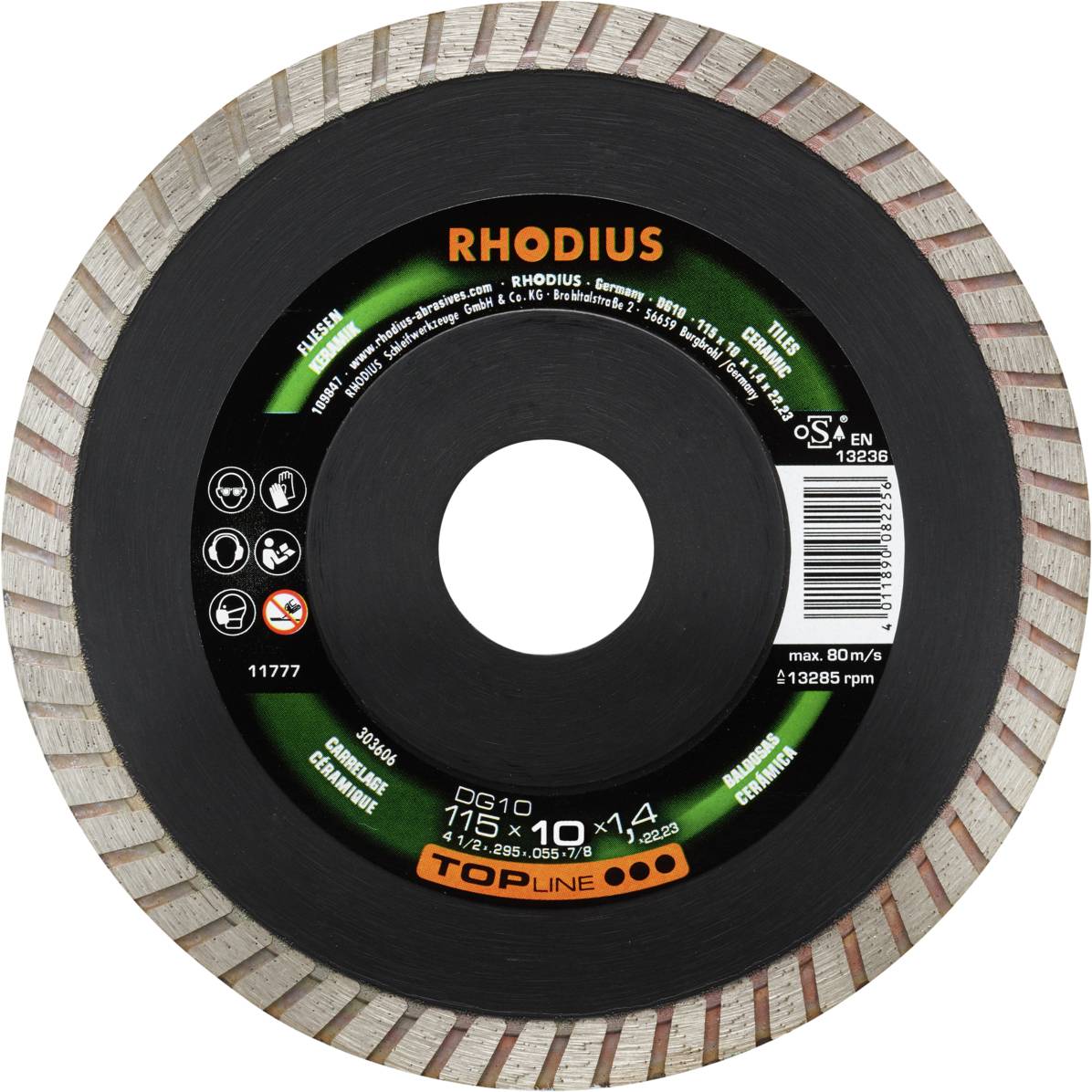 Rhodius DG10 303606 Diamanten doorslijpschijf 1 stuk(s) Tegels, Keramiek