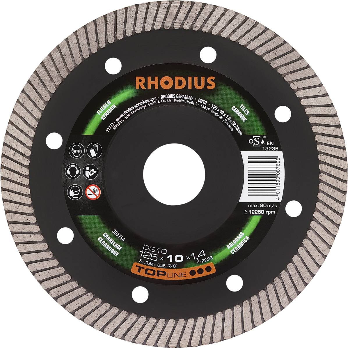 Rhodius DG10 303754 Diamanten doorslijpschijf 1 stuk(s) Tegels, Keramiek