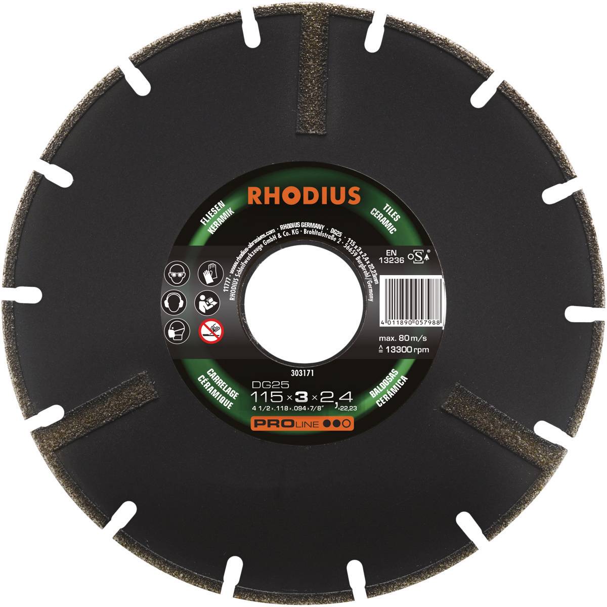 Rhodius DG25 303171 Diamanten doorslijpschijf 1 stuk(s) Tegels, Keramiek