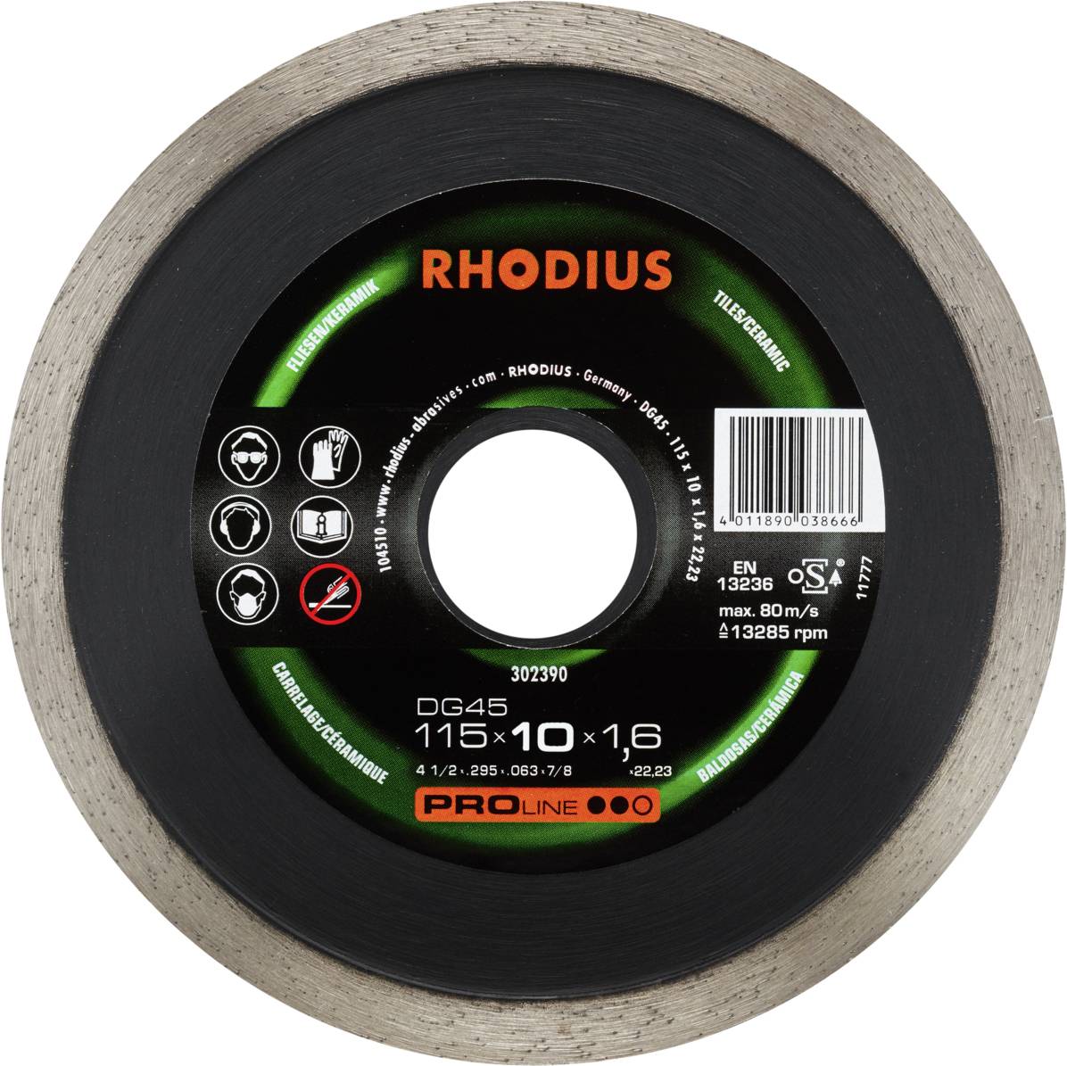 Rhodius DG45 302390 Diamanten doorslijpschijf 1 stuk(s) Tegels, Keramiek