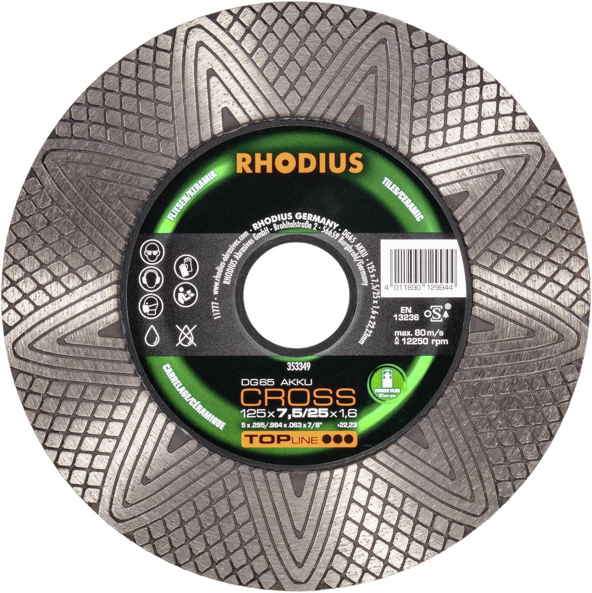 Rhodius DG65 ACCU CROSS 353349 Diamanten doorslijpschijf 1 stuk(s) Tegels, Keramiek