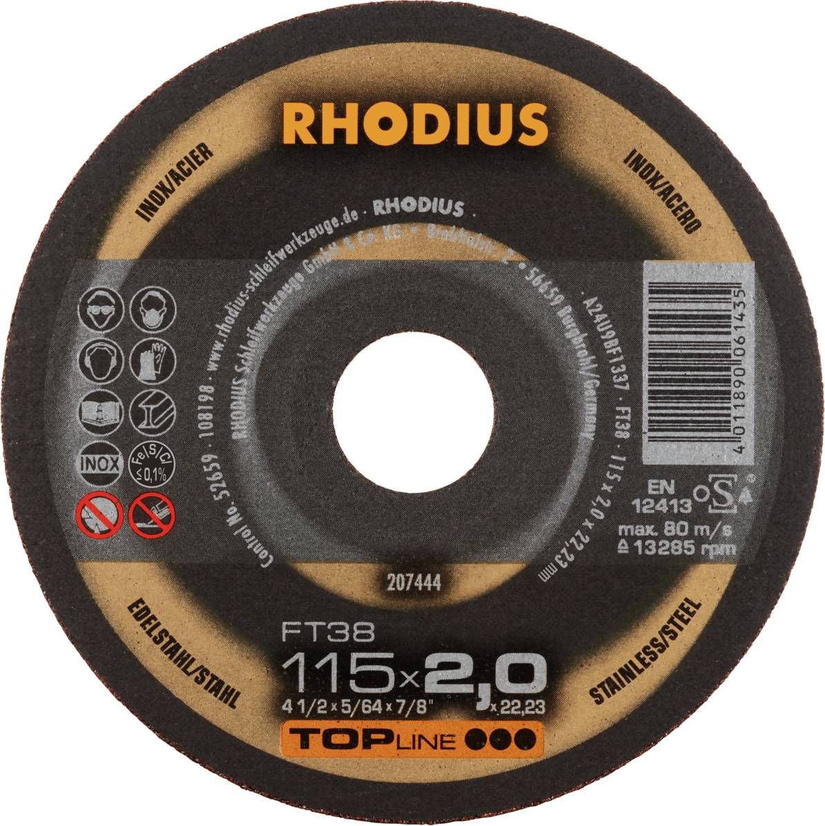 Rhodius FT38 207444 Doorslijpschijfset 25 stuk(s) RVS, Staal
