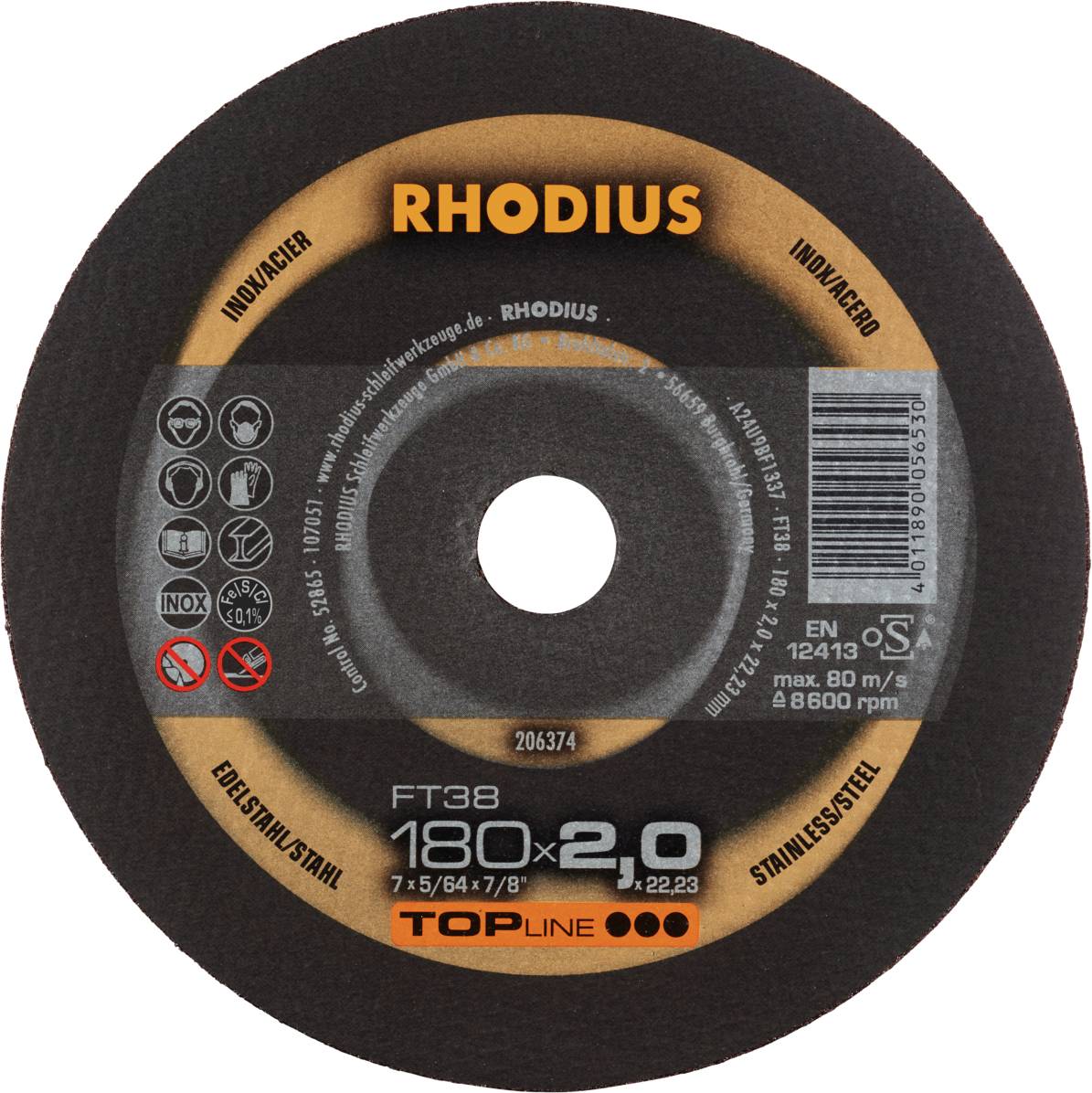 Rhodius FT38 206374 Doorslijpschijfset 25 stuk(s) RVS, Staal