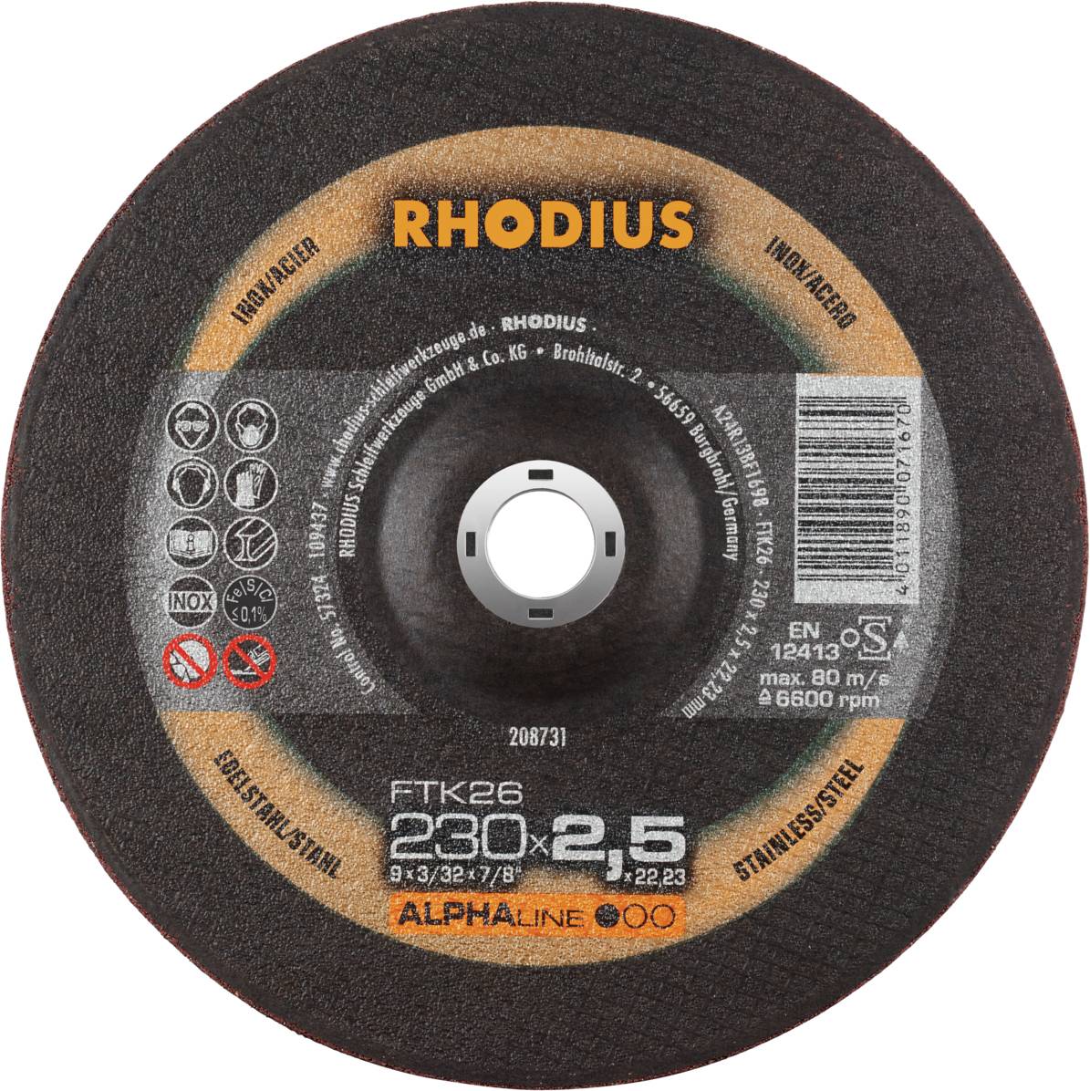 Rhodius FTK26 208731 Doorslijpschijfset 25 stuk(s) RVS, Staal