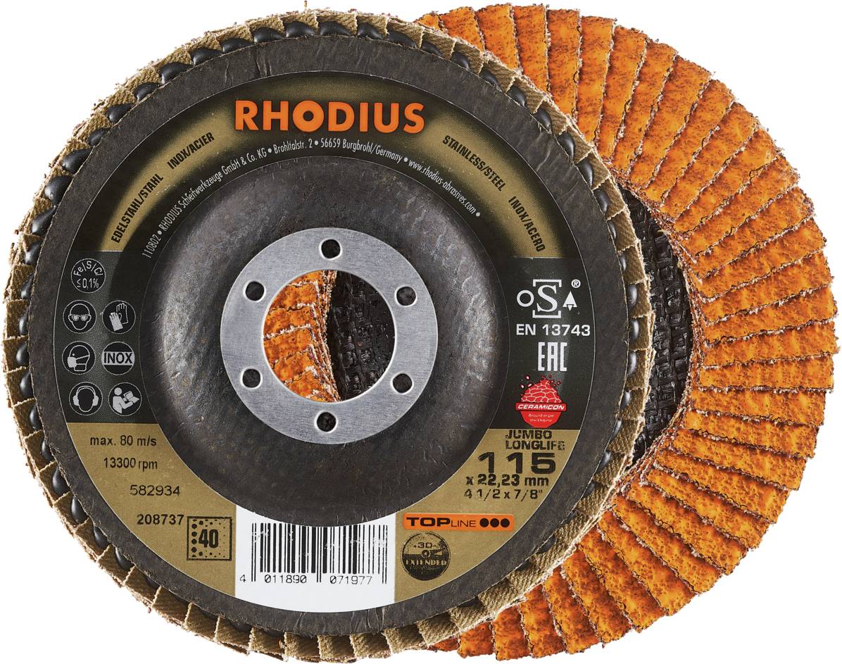 Rhodius 208737 JUMBO LONGLIFE EXTENDED Lamellenschijf Korrelgrootte (num) 40 RVS, Staal 10 stuk(s)