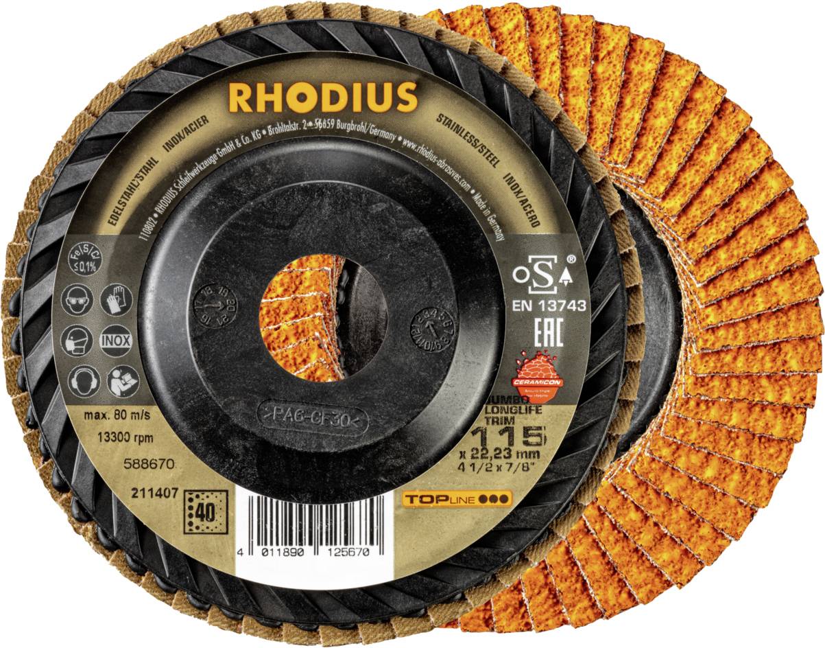 Rhodius 211407 JUMBO LONGLIFE TRIM Lamellenschijf Korrelgrootte (num) 40 RVS, Staal 10 stuk(s)