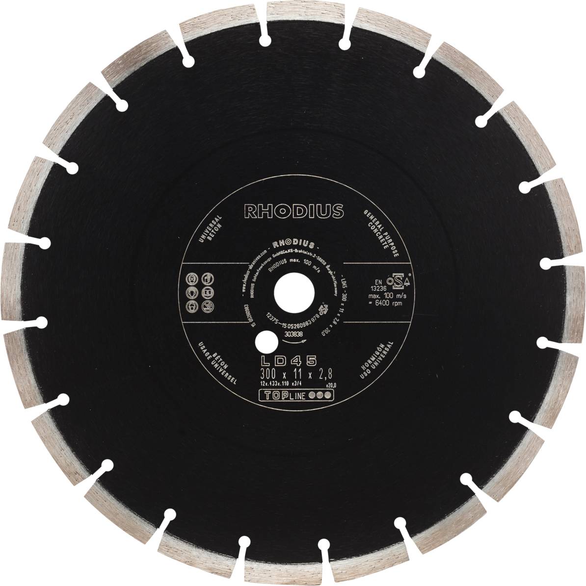 Rhodius LD45 303838 Diamanten doorslijpschijf 1 stuk(s) Beton