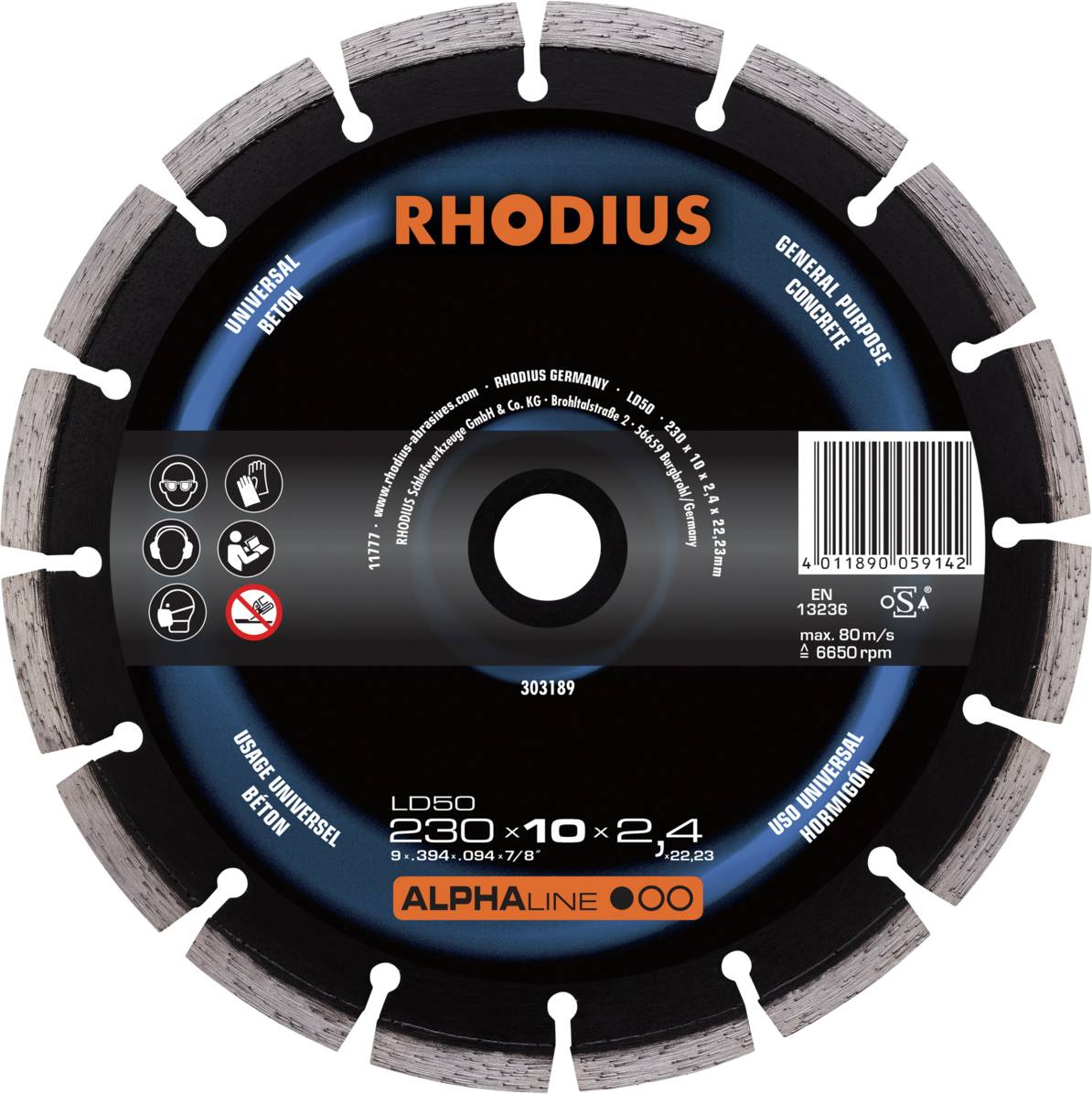 Rhodius LD50 303189 Diamanten doorslijpschijf 1 stuk(s) Beton