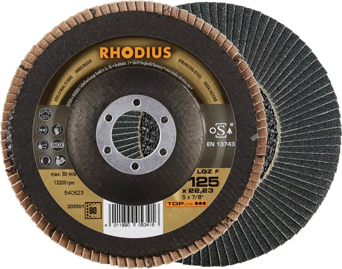 Rhodius 205501 LGZ F Lamellenschijf Korrelgrootte (num) 80 RVS, Staal 10 stuk(s)