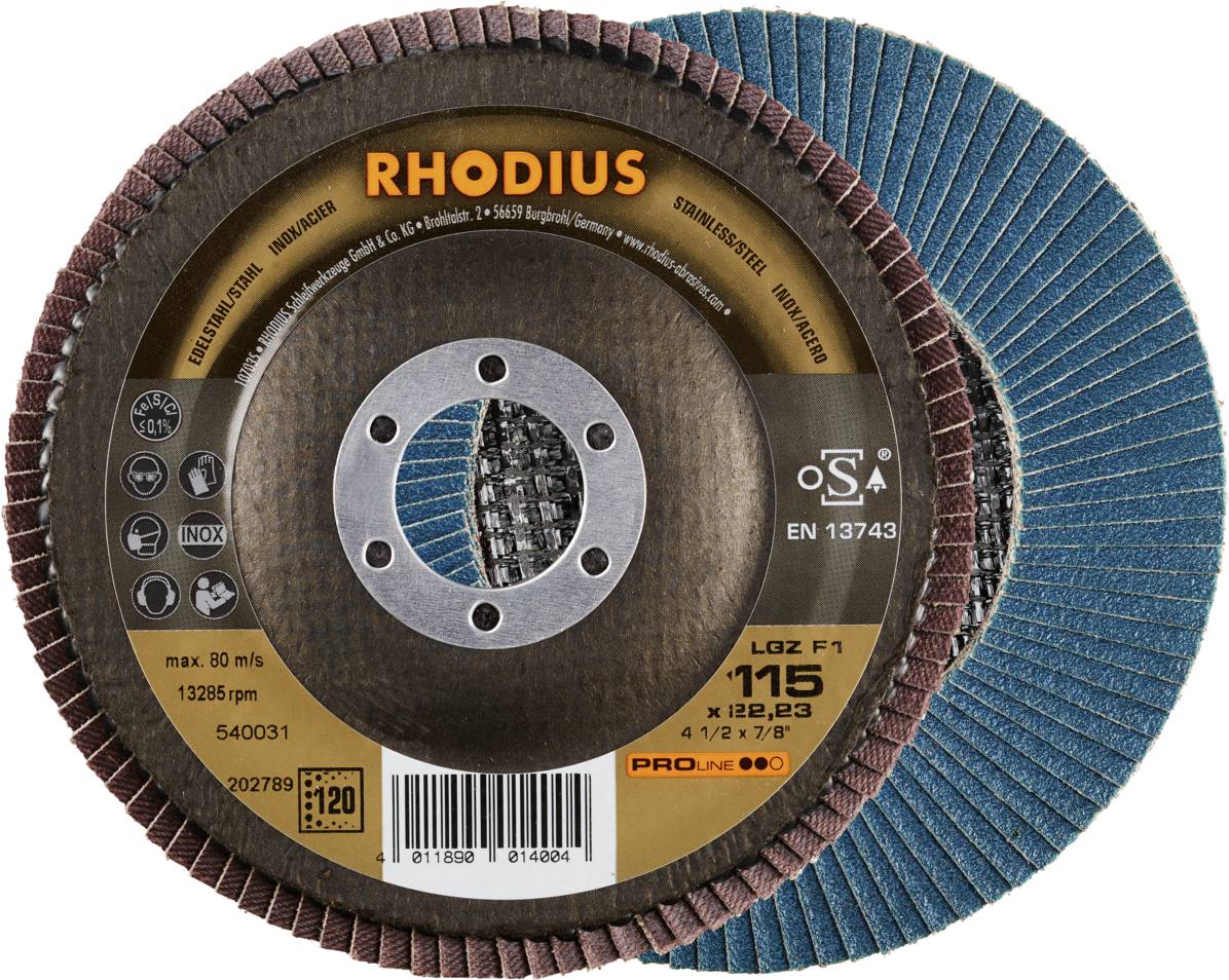 Rhodius 202789 LGZ F1 Lamellenschijf Korrelgrootte (num) 120 RVS, Staal 10 stuk(s)