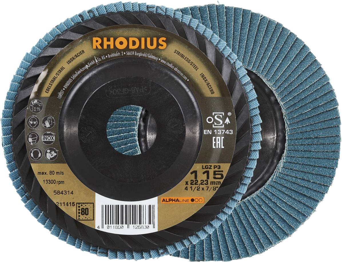 Rhodius 211415 LGZ P3 Lamellenschijf Korrelgrootte (num) 80 RVS, Staal 10 stuk(s)