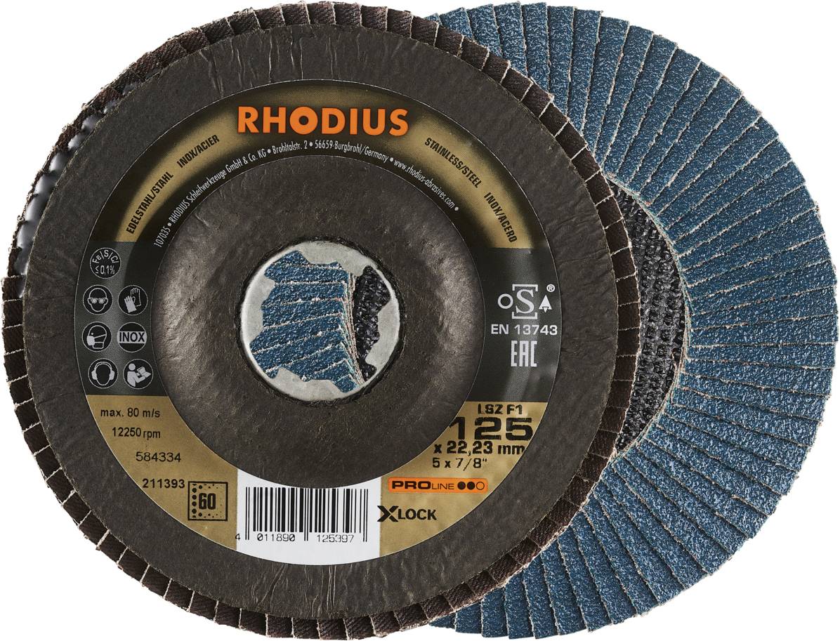 Rhodius 211393 LSZ F1 X-LOCK Lamellenschijf Korrelgrootte (num) 60 RVS, Staal 10 stuk(s)