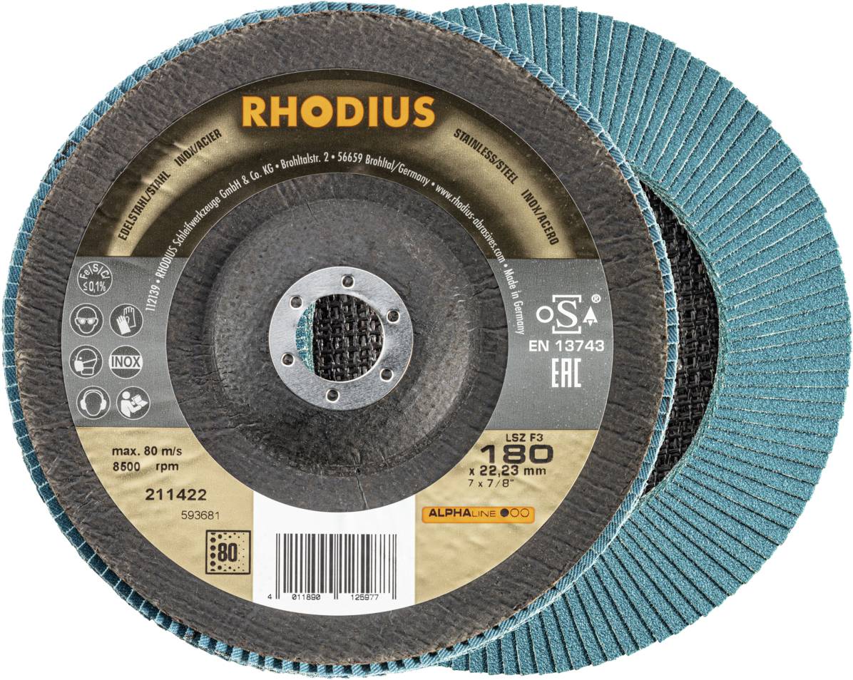 Rhodius 211422 LSZ F3 Lamellenschijf Korrelgrootte (num) 80 RVS, Staal 10 stuk(s)